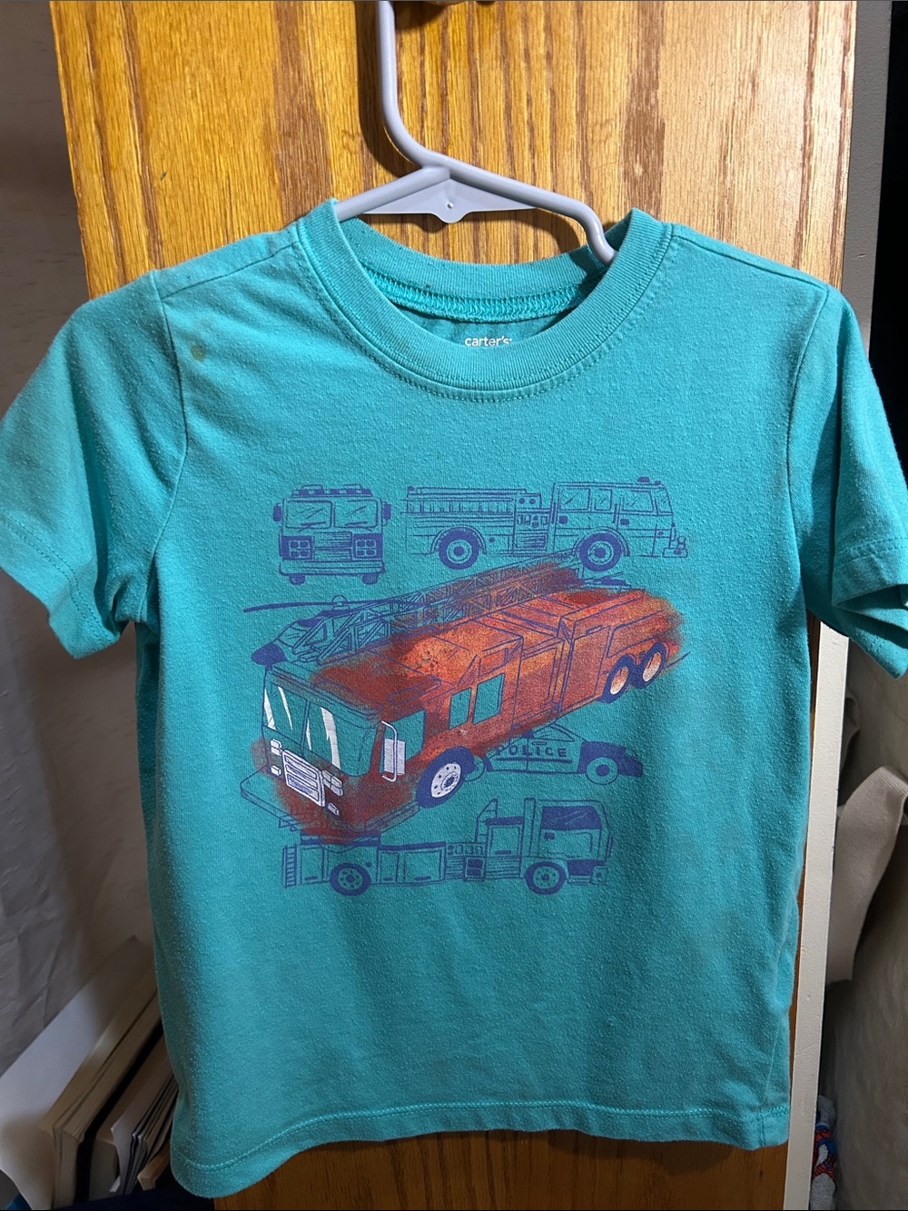 Carter's Teal Short Sleeve Tee with Orange Firetruck Graphic